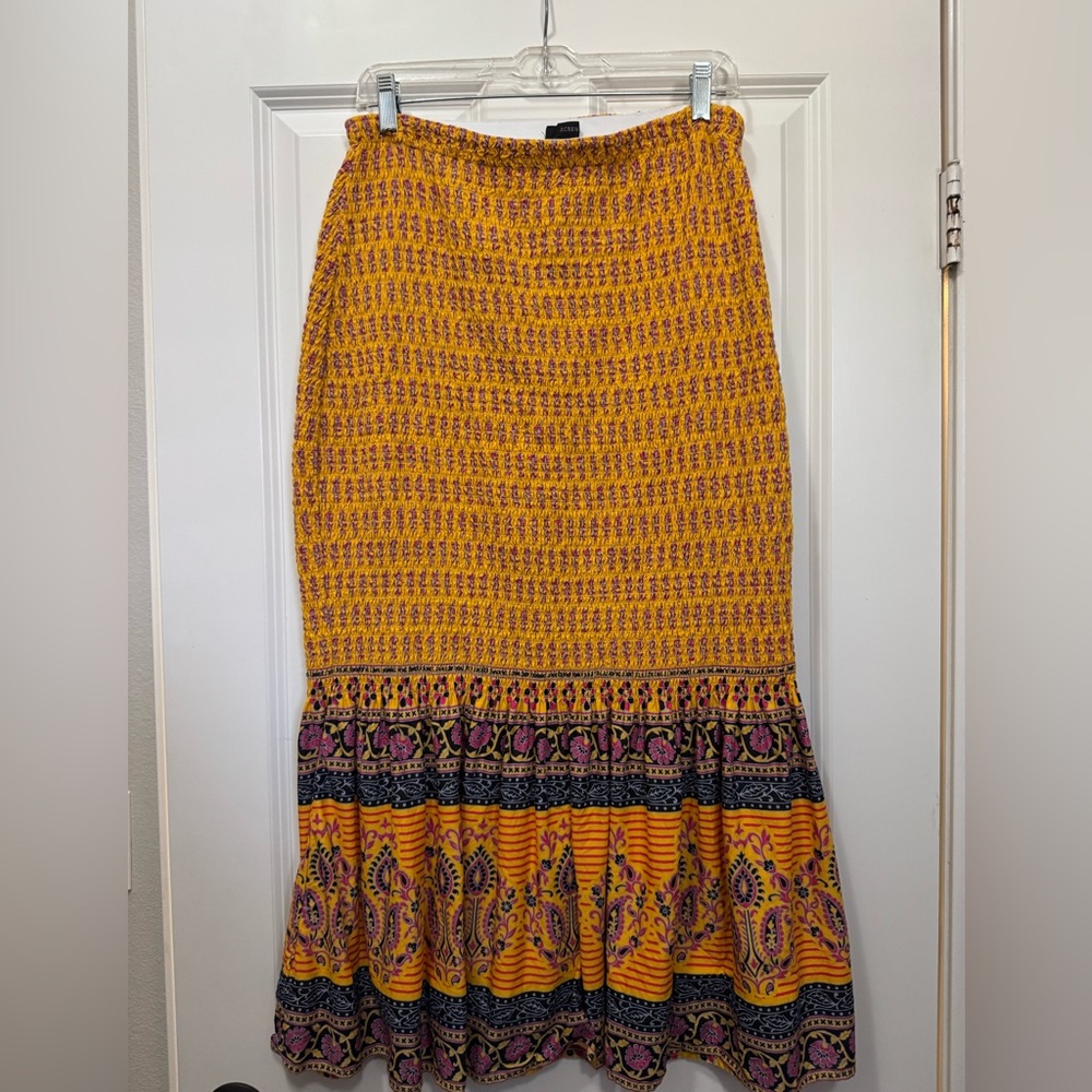 J. Crew Rich Yellow Fit and Flare Maxi Skirt with Paisley Border Size 10